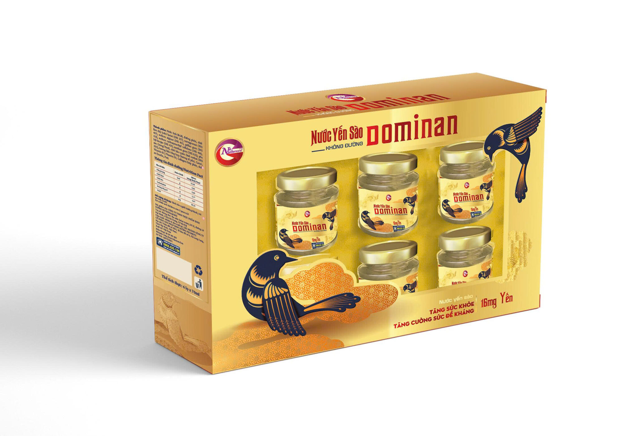 Hộp nước yến sào DOMINAN Không đường (6 lọ)
